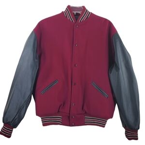 Settlemiers Varsity Letterman Jacket Men 48 Black Red Wool Leather Blank Snap Up